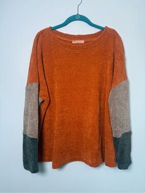 Ces Femme Rust Colorblock Oversized Crewneck Sweater with Gray and Charcoal